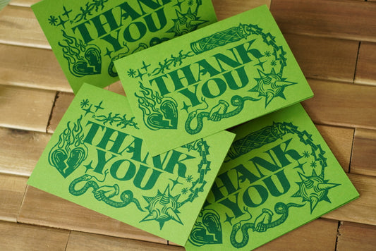 Linocut Green and Teal Thank You Card Set