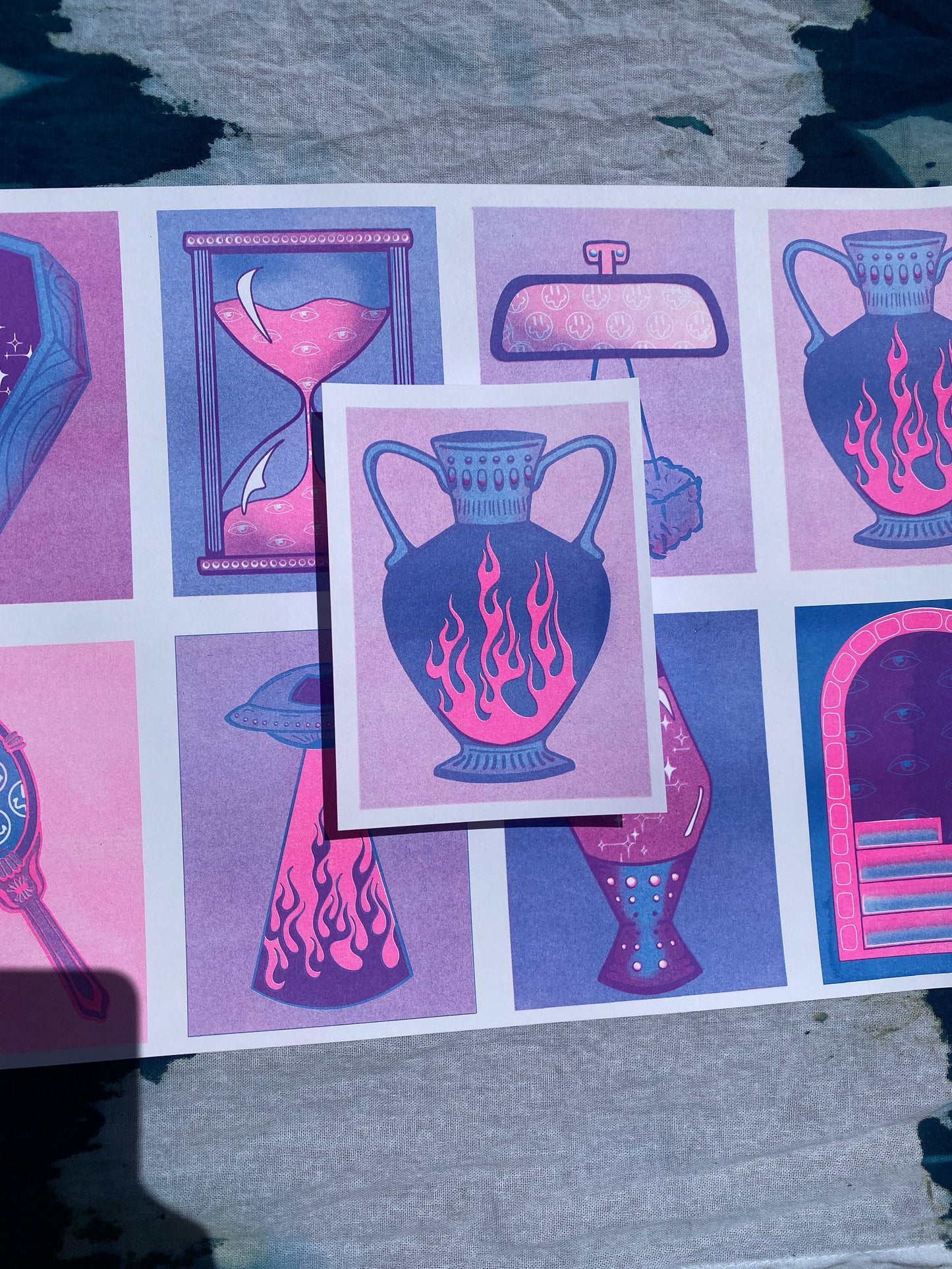 Flaming Vase Risograph Mini Print