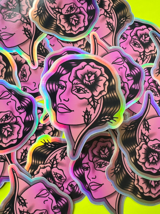 Rose Lady Holographic Sticker