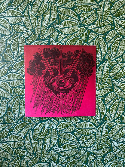 3 of Swords Linocut Print