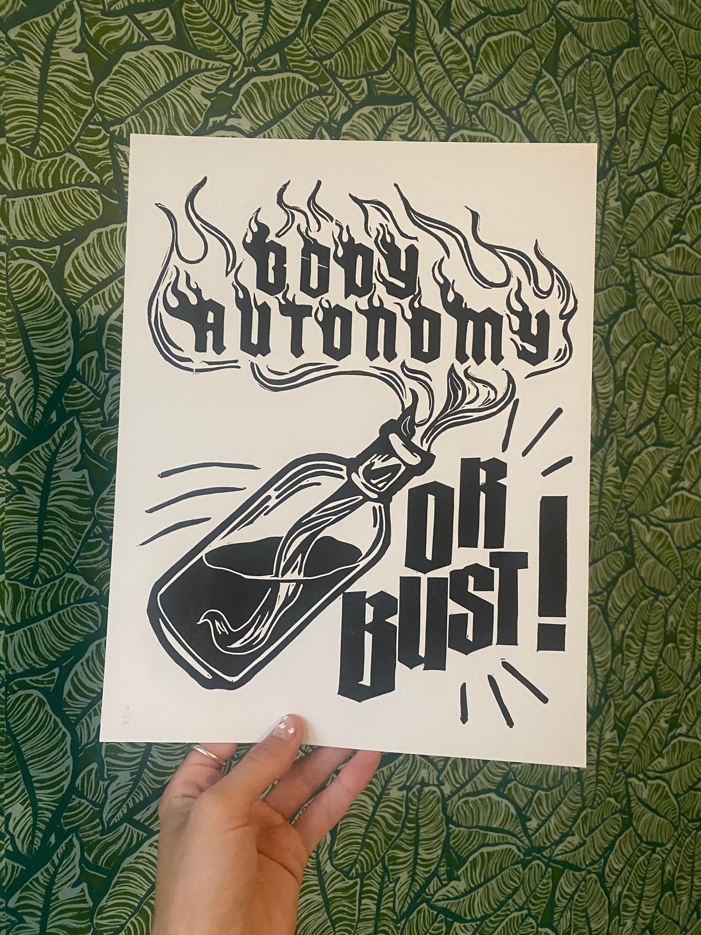 OR BUST!**  Linocut Print