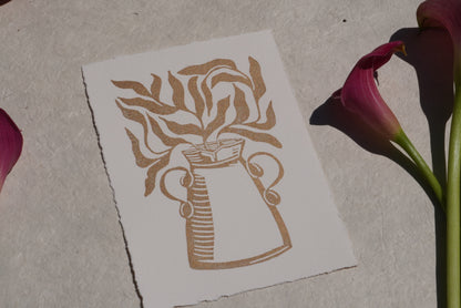 Golden Bloom Linocut