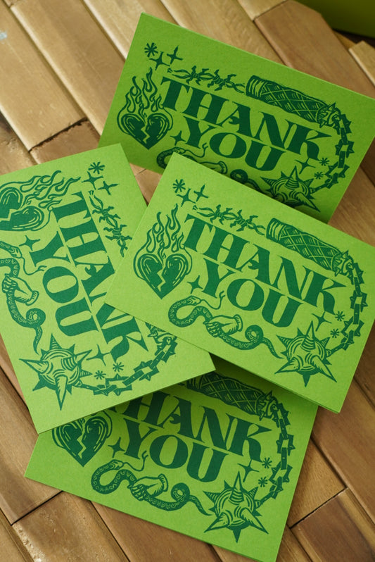 Linocut Green and Teal Thank You Card Set