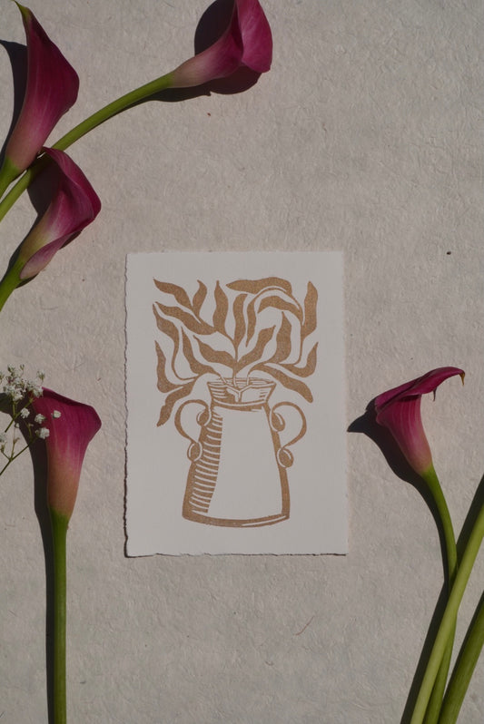 Golden Bloom Linocut