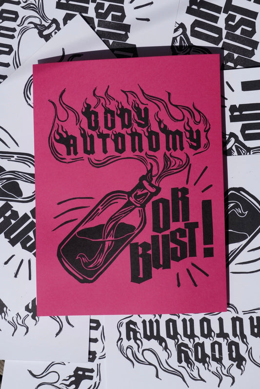 OR BUST! Hot Pink - Linocut